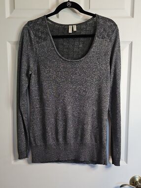 Madison Metallic Gray Scoop Neck Knit Sweater